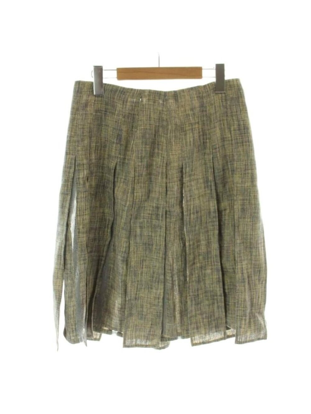 Chanel Skirt Knee-Length Linen Cotton Blend Pleated Beige Gray